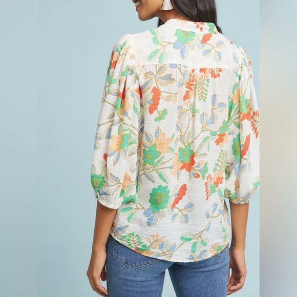 NWT Maeve Kalapana Blouse 12 Floral Balloon Cream Short Sleeves Button Down - Picture 2 of 14